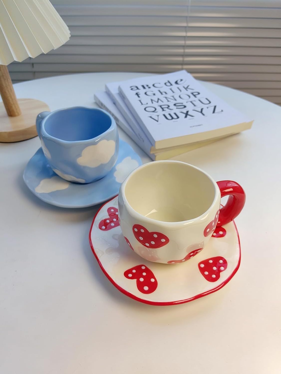 Coffee Mugs Set with Saucer Blue Flowers Cup Gifts for Women Birthday Tea Coffee Mug with Coaster 250 ML Ceramic Cup Birthday Gift for Women Girls Mom Friend Coffee Mug Tea Cup Saucer Set