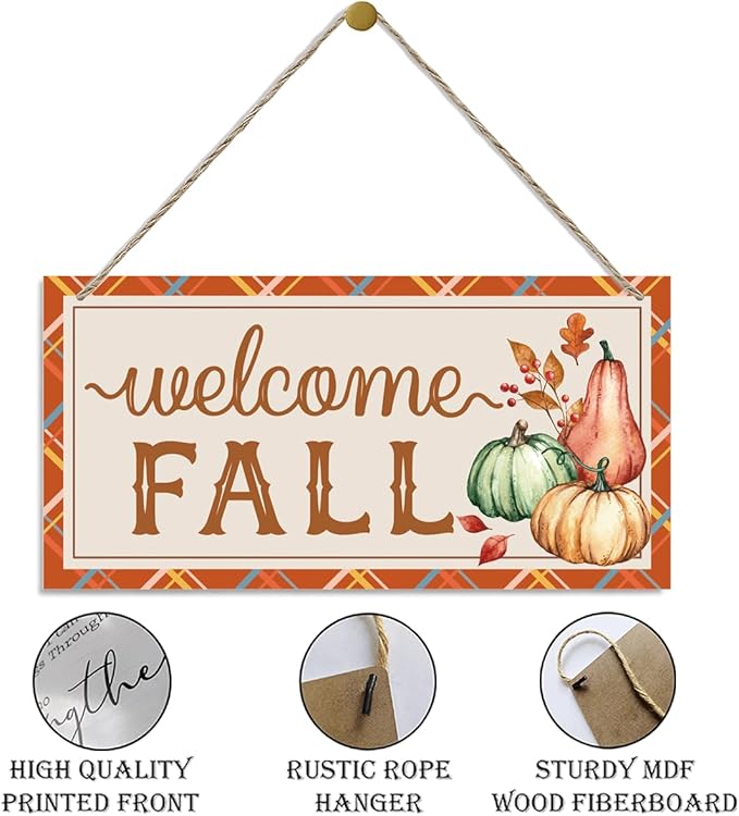 Welcome Fall Sign, Autumn Front Door Porch Hanging Decoration, Decorative Wooden Hanging Signs, Farmhouse Home Wall Decor, Autumn Wall Art, Fall Harvest Party Decorations