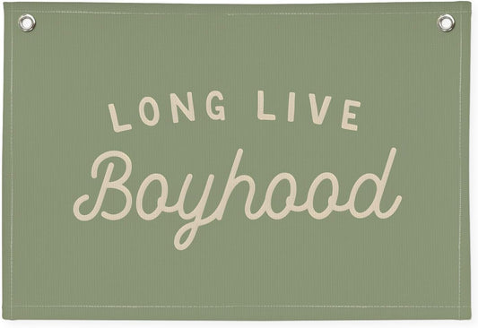 Long Live Boyhood Boys Room Decor, Sage Green Nursery Playroom Toddler Boy Linen Canvas Banner Wall Hanging Flag Baby Little Boy Kids Teen Room Bedroom Decorations, 30x20 Inch