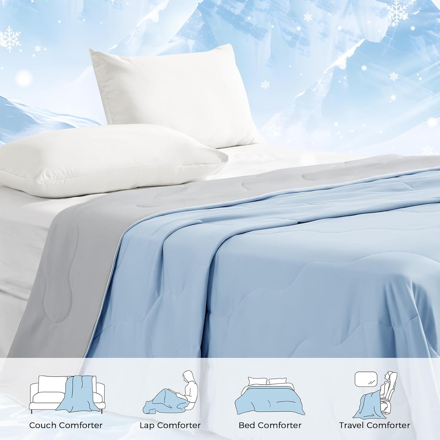 COHOME Cooling Comforter King/Cali King, Cooling Blanket for Hot Sleeper and Night Sweats, Cold Touch Fabric Absorbs Body Heat, Double-Sided Cool Design Soft Fluffy (Blue, (108"x90"))