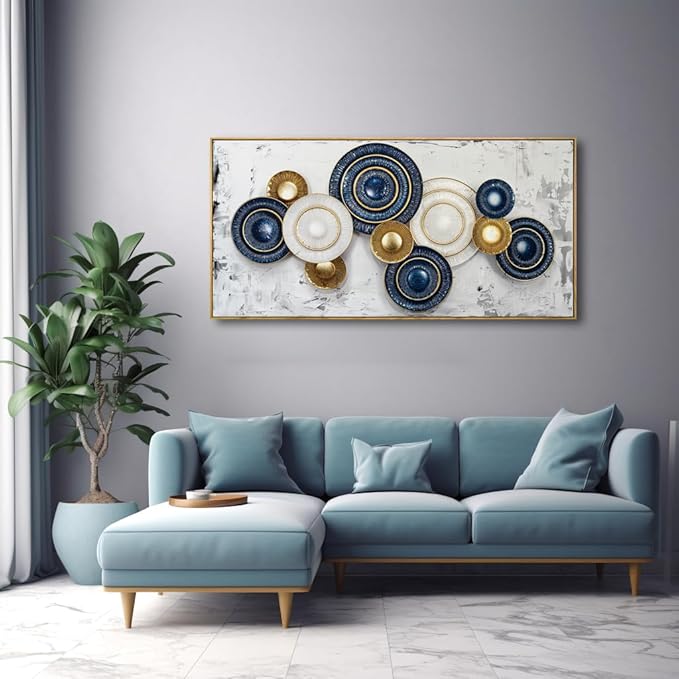 Wall Art Simple Wall Decor Blue and Yellow Canvas Painting Abstract Wall Art for Bedroom Living Room Dining Room Home Office Decor 24"x48" with Framed