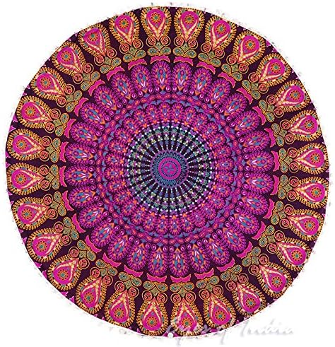 Eyes of India - Mandala Floor Pillow Cover Meditation Cushion Seating Throw Hippie Round Colorful Decorative Bohemian Indian Pouf Ottoman Handmade Cover ONLY (A1 Purple 2, 32" x 32")