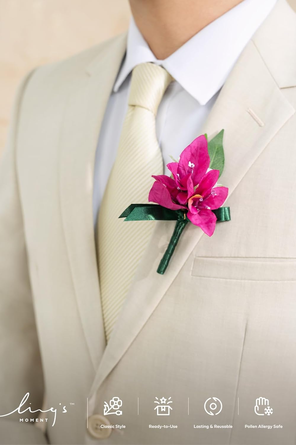 Ling's Moment Boutonniere for Men, 10pcs Groomsmen Guest Boutonniere, Artificial Flowers for Wedding Décor/Prom/Homecoming,etc.Hot Pink magenta Blush