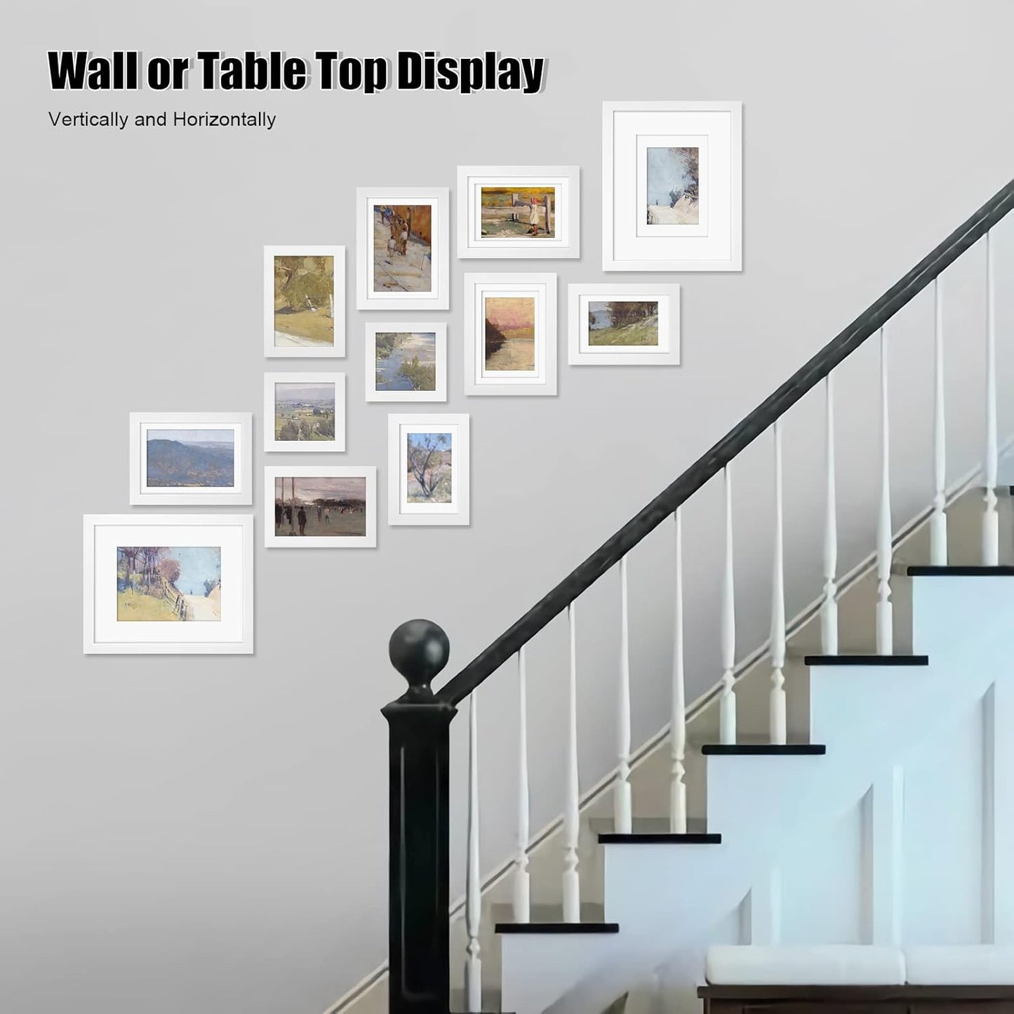 Egofine Picture Frame Set 12 Pack, Picture Frames Collage Wall Decor with Two 8x10, Four 5x7, Four 4x6, Two 4x4, Photo Frames for Wall and Tabletop, Made of Solid Wood, Covered by Plexiglass, White