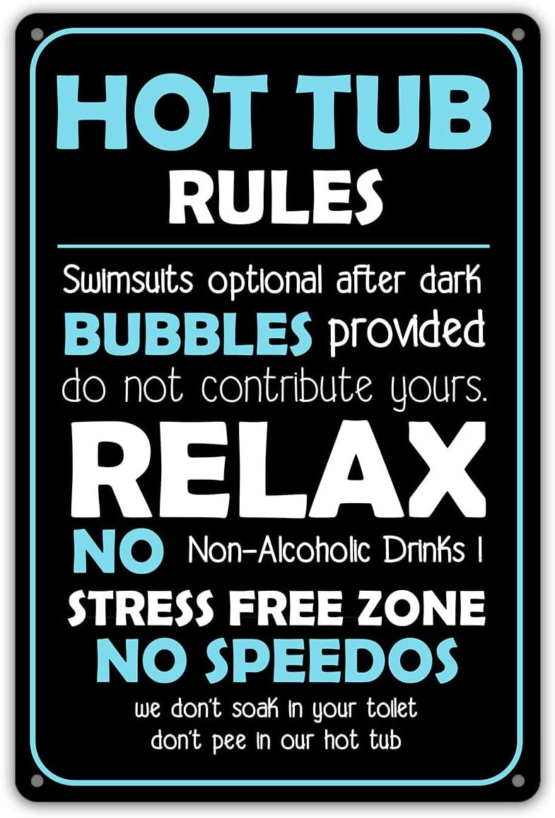 Funny Hot Tub Rules Metal Tin Sign Wall Decor Hot Tub Sign for Home Decor Gifts