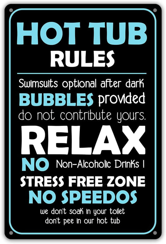 Funny Hot Tub Rules Metal Tin Sign Wall Decor Hot Tub Sign for Home Decor Gifts