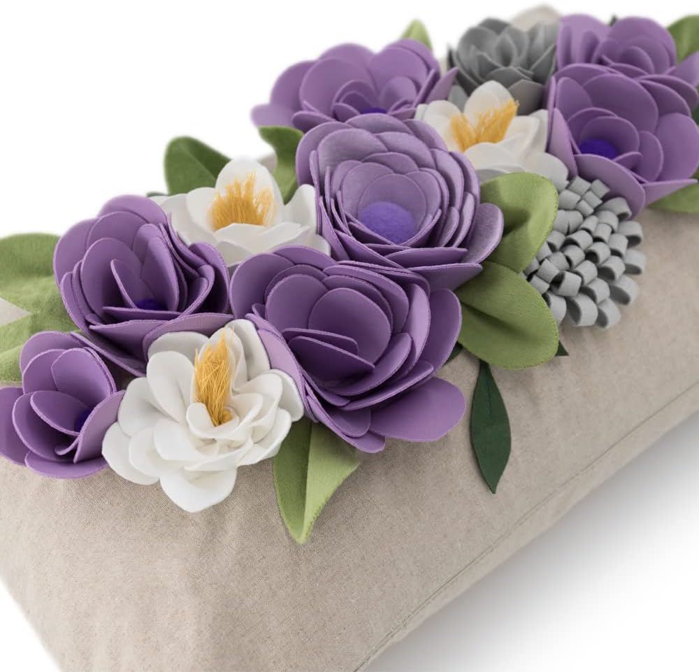 Decorative 3D Flower Throw Pillow Covers Accent Floral Pillowcases for Couch Bed Home Living Room Farmhouse Decor 12x20 Inch Purple