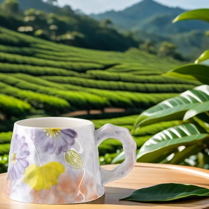 13oz ceramic mug, enlarged and thickened breakfast cup, suitable for spring, summer, autumn and winter, hand-painted cup, a personalized gift for girlfriend.