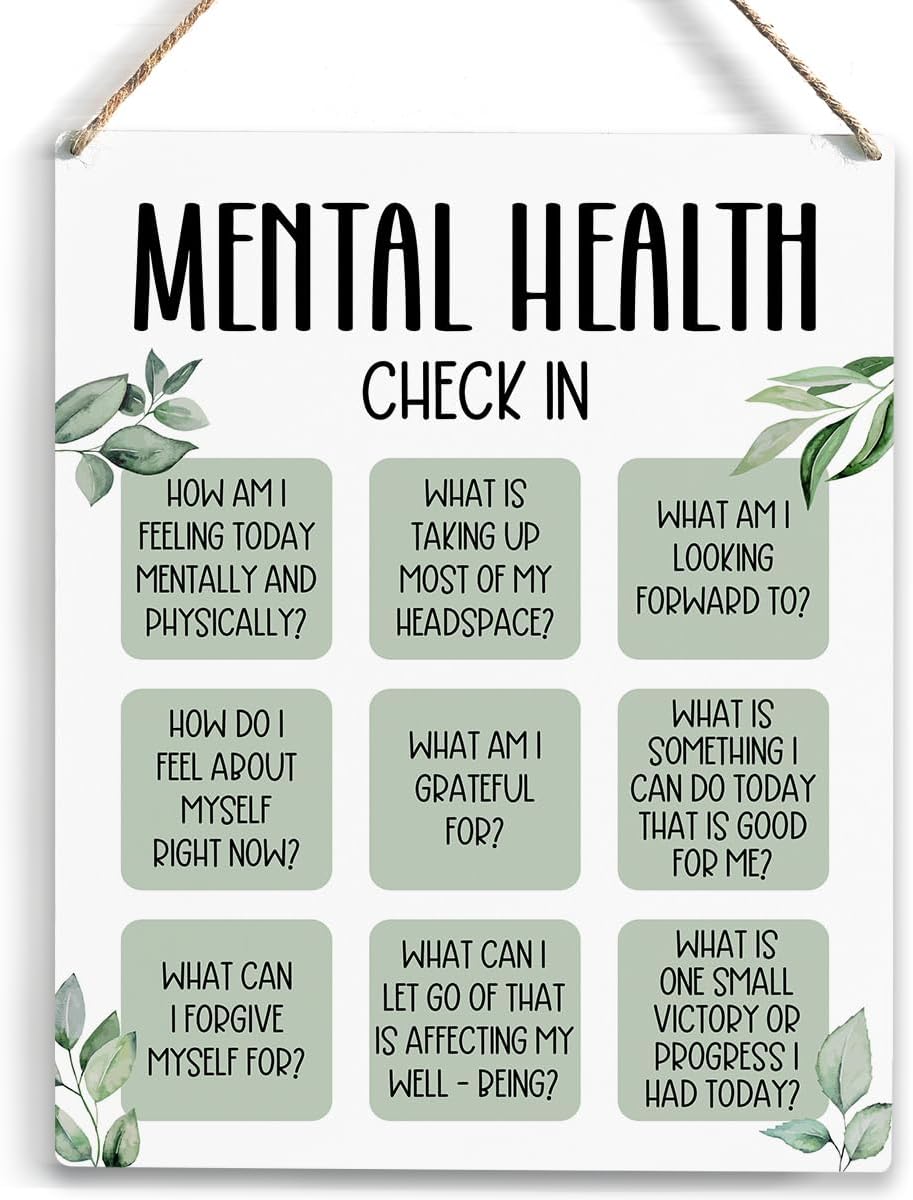 Mental Health Decor, Psychotherapy Sign Counselor Office Decor, Wall Art Wooden Hanging Plaque 10 x 8 Inch, for Office Bedroom Living Room Home, Anxiety...