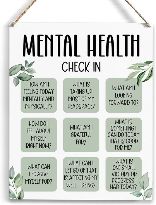 Mental Health Decor, Psychotherapy Sign Counselor Office Decor, Wall Art Wooden Hanging Plaque 10 x 8 Inch, for Office Bedroom Living Room Home, Anxiety...