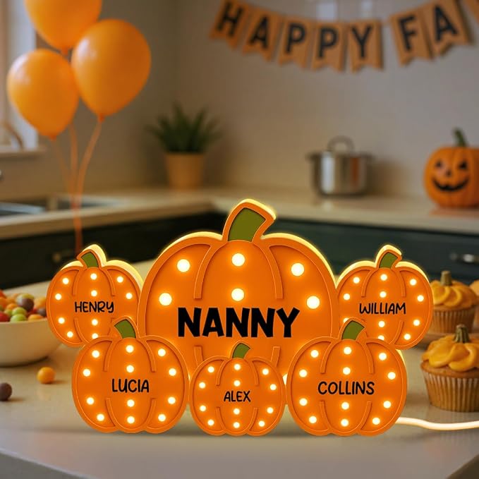3D Effect Halloween Collapsible Light Up Pumpkin Decor - Halloween Pumpkin Indoor Decor Light Up - Cozy Fall Vibe Home Decoration - Personalized Light Box (Grandma Version)