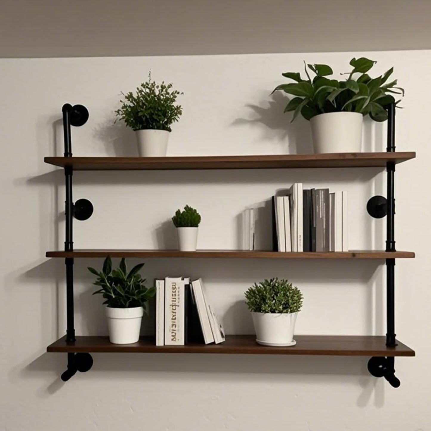 Industrial Pipe Shelving 48inch Wall Mounted, Rustic Floating Shelves with Wood Shelf, 3 Tier Farmhouse Bathroom Shelves Over Toilet, Industrial Pipe Shelf for Kitchen, Living Room Decor