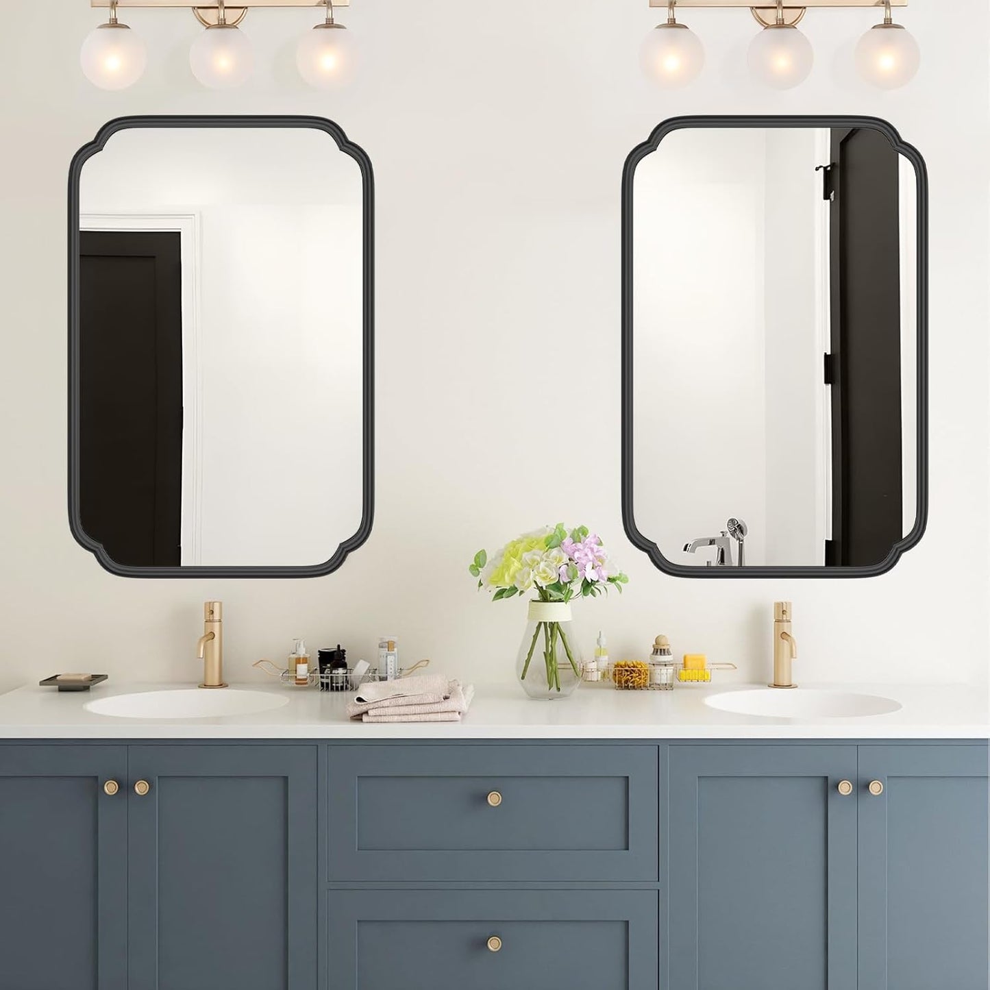 Black Bathroom Vanity Mirrors for Over Sink 24" x 36" Modern Rounded Corner Rectangle Mirror with Non-Rusting Iron Metal Framed Wall Mounted Decorative Mirror (Horizontal/Vertical)
