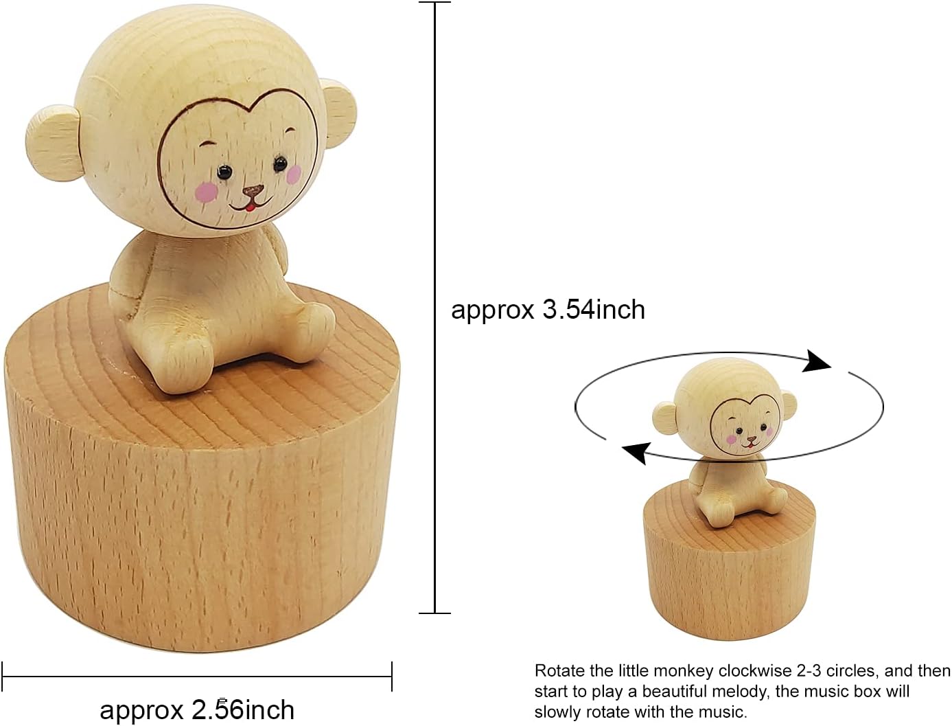Cute Little Monkey Mini Music Box, Little Animals Wooden Mechanical Music Box, The Music Box Gift That Sings Canon, Best Gift for Boy Girl Friends Singing Music Gift Box