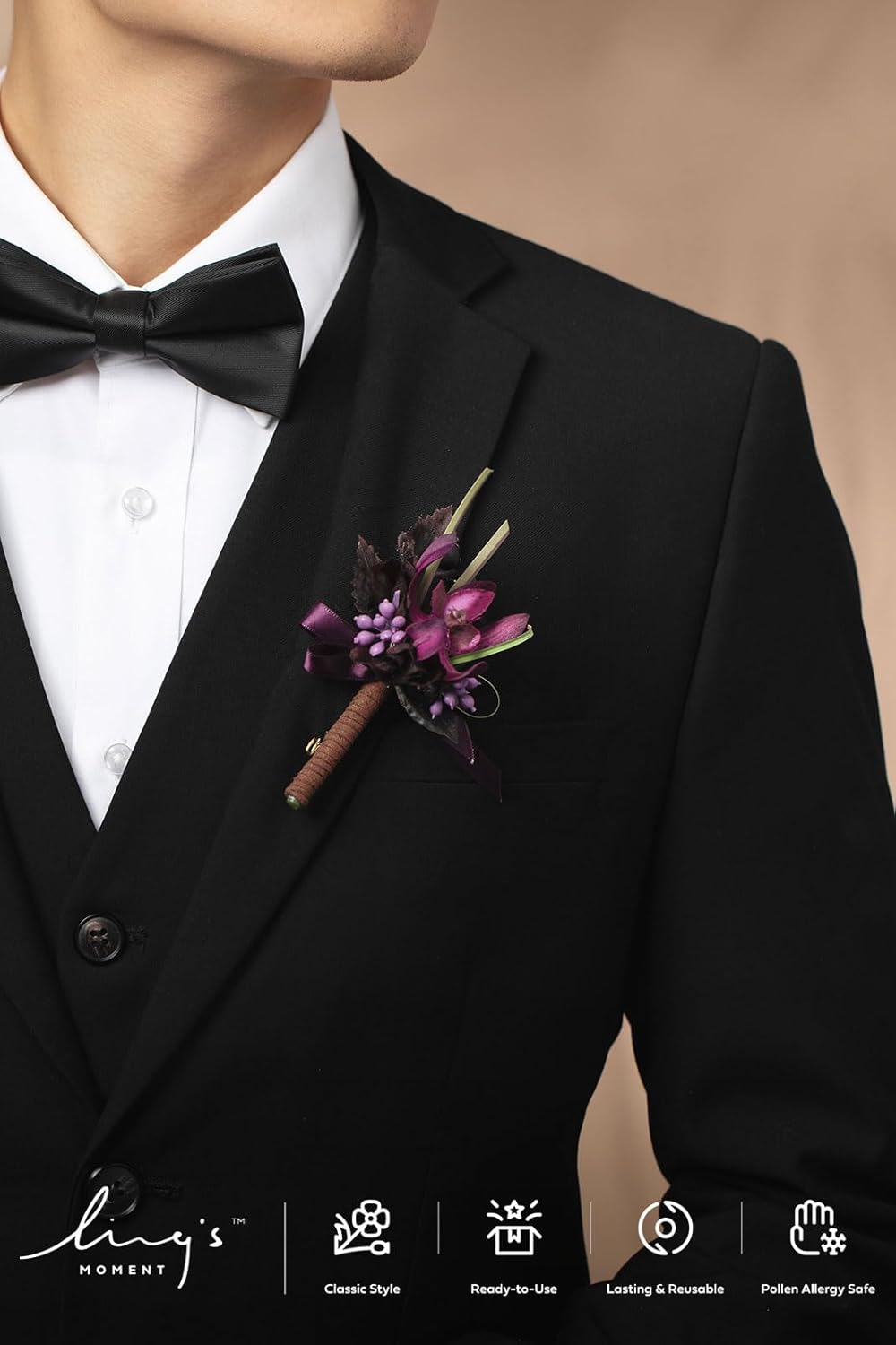 Ling's Moment Boutonniere for Men, 10pcs Groomsmen Guest Boutonniere, Artificial Flowers for Wedding Décor/Prom/Homecoming,etc.Deep Purple