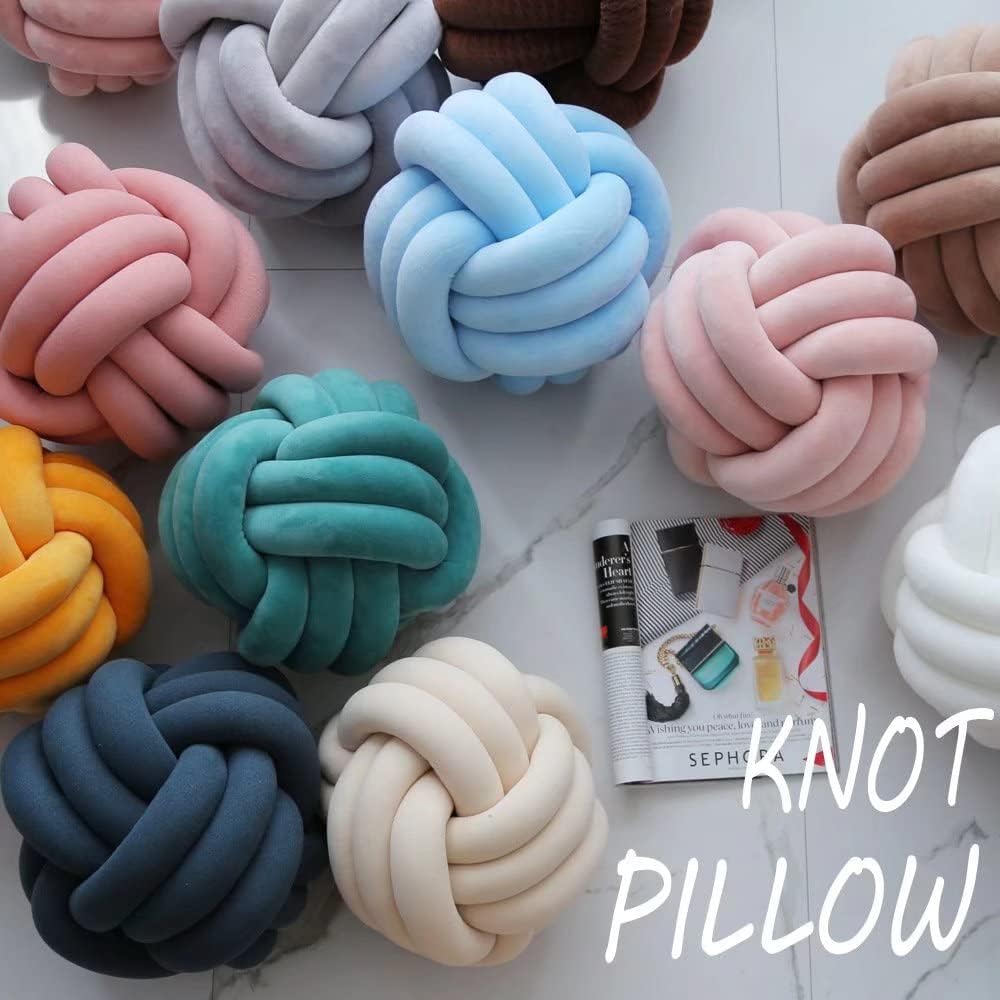 Knot Pillow Ball, Handmade Decorative Throw Pillow, Soft Round Knotted Cushion for Couch & Bedroom, Cute Home Decor, Braided Pillow for Living Room (7.87 Inches, Blue)