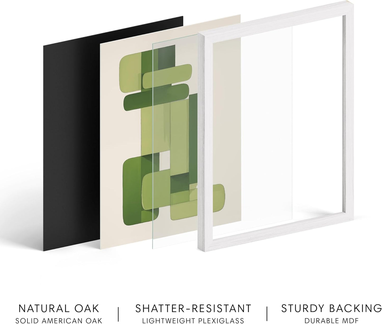 HAUS AND HUES Modern Abstract Wall Art - Blue and Green Living Room Art, Modern Artwork for Walls, Minimalist Picture for Living Room(Green Geometric, White Frame, 8x10)