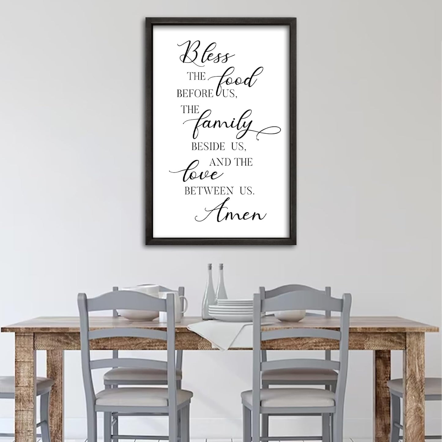 comurdyo Bless the Food Before Us Sign Wall Decor 16"×24" for Dining Room Kitchen Wall Art Framed Wood Hanging (Black)