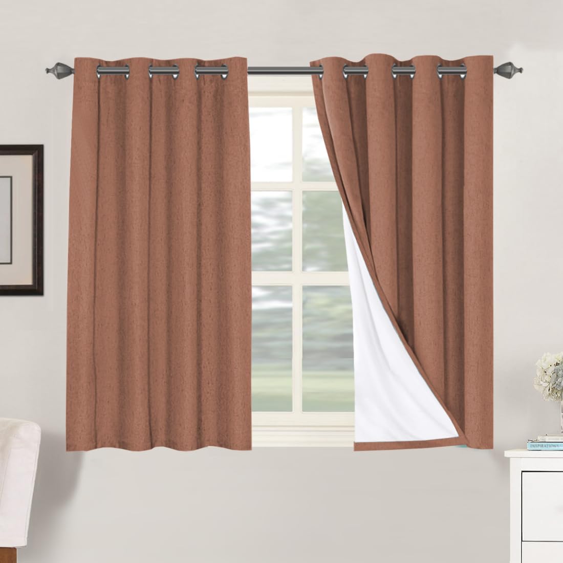 H.VERSAILTEX 100% Blackout Curtains for Bedroom Thermal Insulated Linen Textured Curtains Heat and Full Light Blocking Drapes Living Room Curtains 2 Panel Sets, Washed Spice, 52x45 Inch