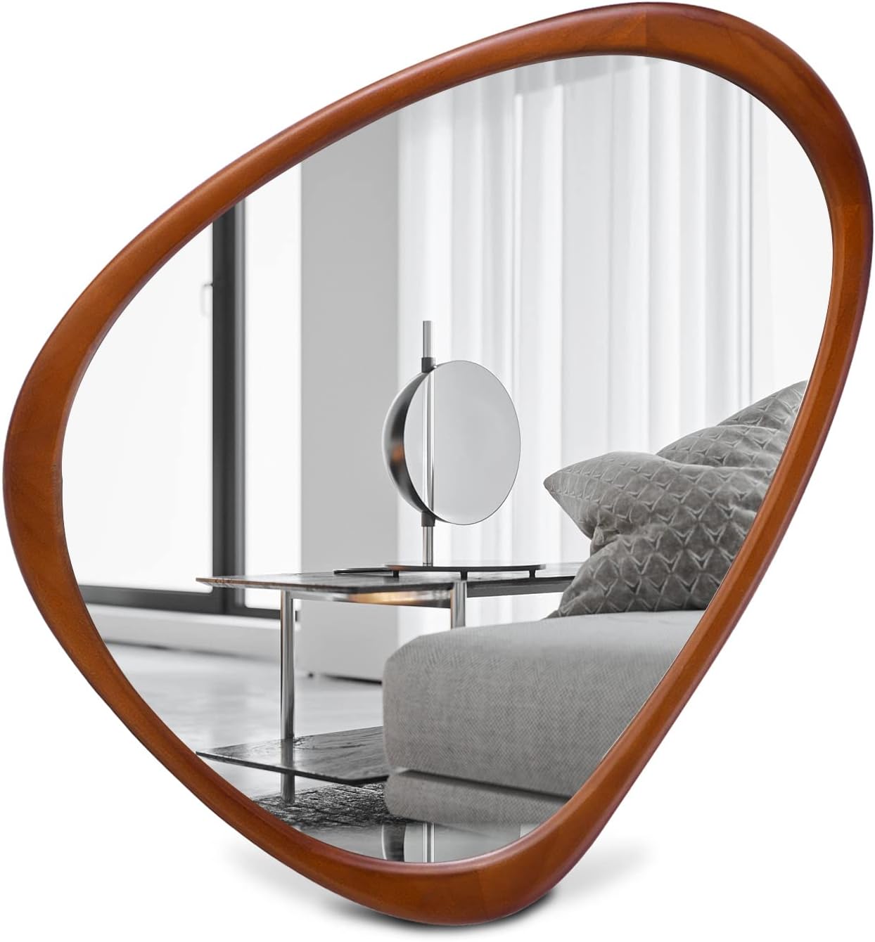 COOL2DAY Irregular Asymmetrical Wood Wall Frame Mirror, Abstract Decorative Odd Shaped Mirror for Living Room, Bedroom, Entryway, Bathroom Home Decor (18" x 22")