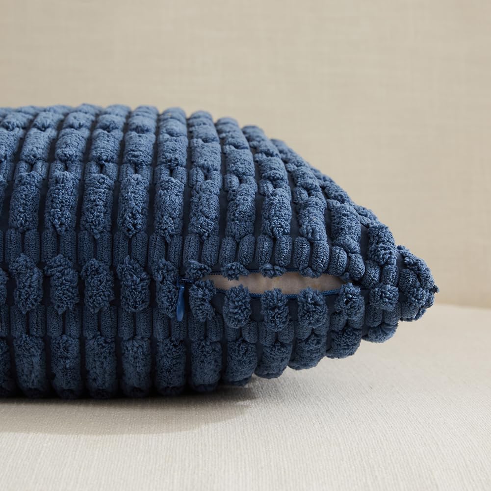 Fancy Homi Set of 4 Blue Lumbar Rectangle Decorative Throw Pillow Covers 16x24 Inch for Couch Bed Chair, Aesthetic Boho Room Decor, Soft Fuzzy Thick Corduroy Textured Coastal Blue Cushion Case 40x60cm