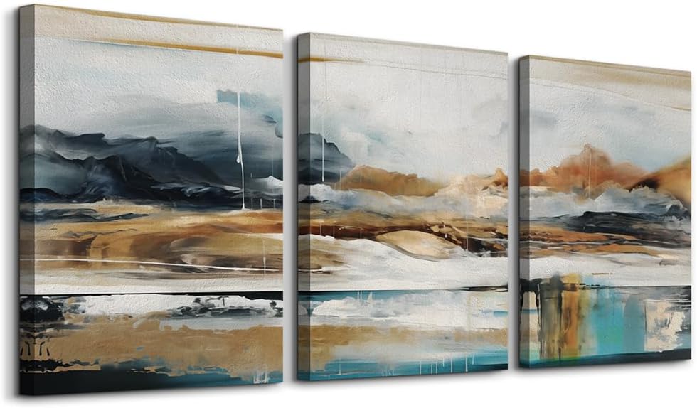 MHARTK66 Framed Canvas Wall Decor For Living Room Modern Bedroom Wall Art Abstract Ink Painting Canvas Prints for Home Decorations Ready to Hang Office Inspiration Posters Pictures Artworks 3 Piece