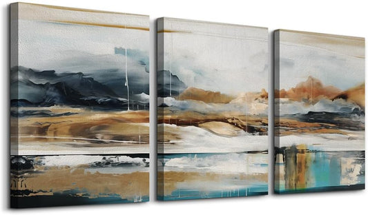 MHARTK66 Framed Canvas Wall Decor For Living Room Modern Bedroom Wall Art Abstract Ink Painting Canvas Prints for Home Decorations Ready to Hang Office Inspiration Posters Pictures Artworks 3 Piece