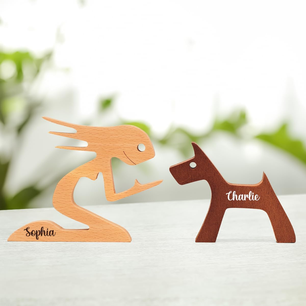 DOPTIKA Personalized Dog Statues - Wooden Sculpture Decor, Table Decor Pet Carvings, Dog Mom Gifts, Housewarming Ideas