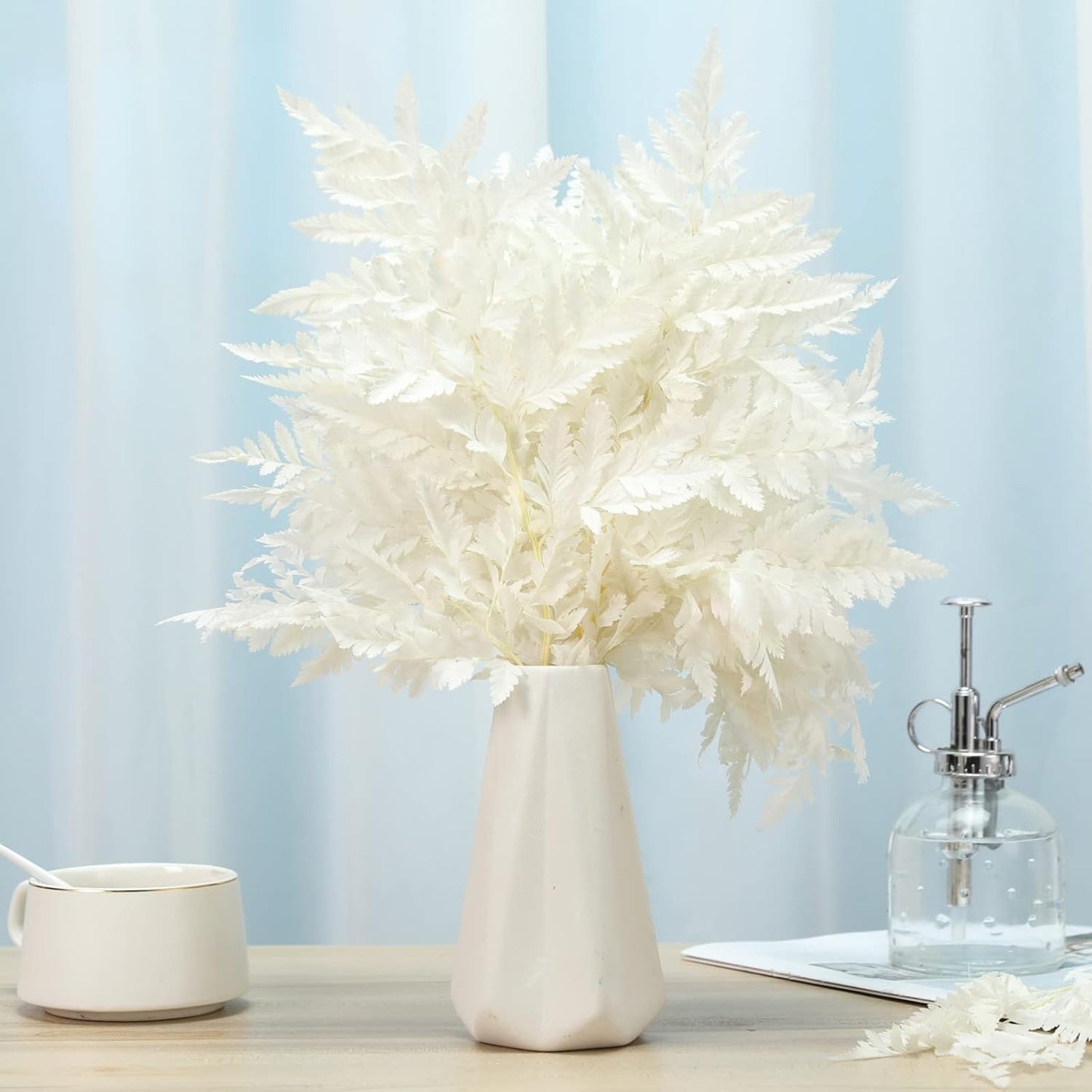 Fern Preserved White Ferns, 10 PCS Dried Boston Fern with Stems, 15'' Real Leaves for Dried Flowers Arrangements Wedding Garland Bouquets Home Party Centerpiece Table Decorations Vase Filler