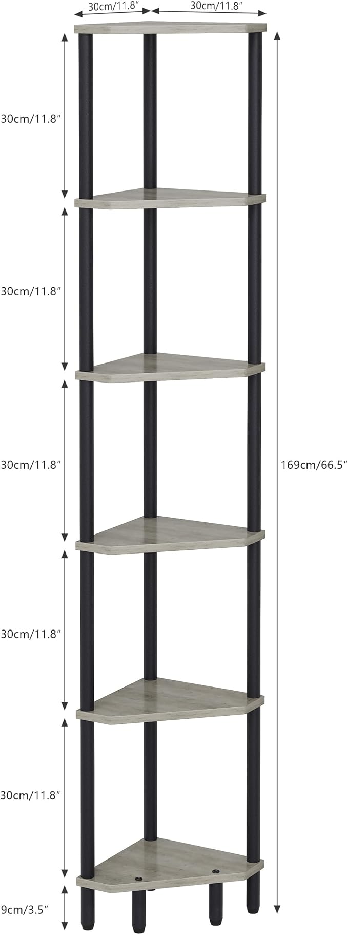 6 Tier Corner Shelf, 66.5'' Tall Standing Shelf, Narrow Display Shelf Stand, Modern Corner Bookshelf, Plant Stand, Corner Bookcase for Living Room, Bedroom, Bathroom, Oak LCS502Q