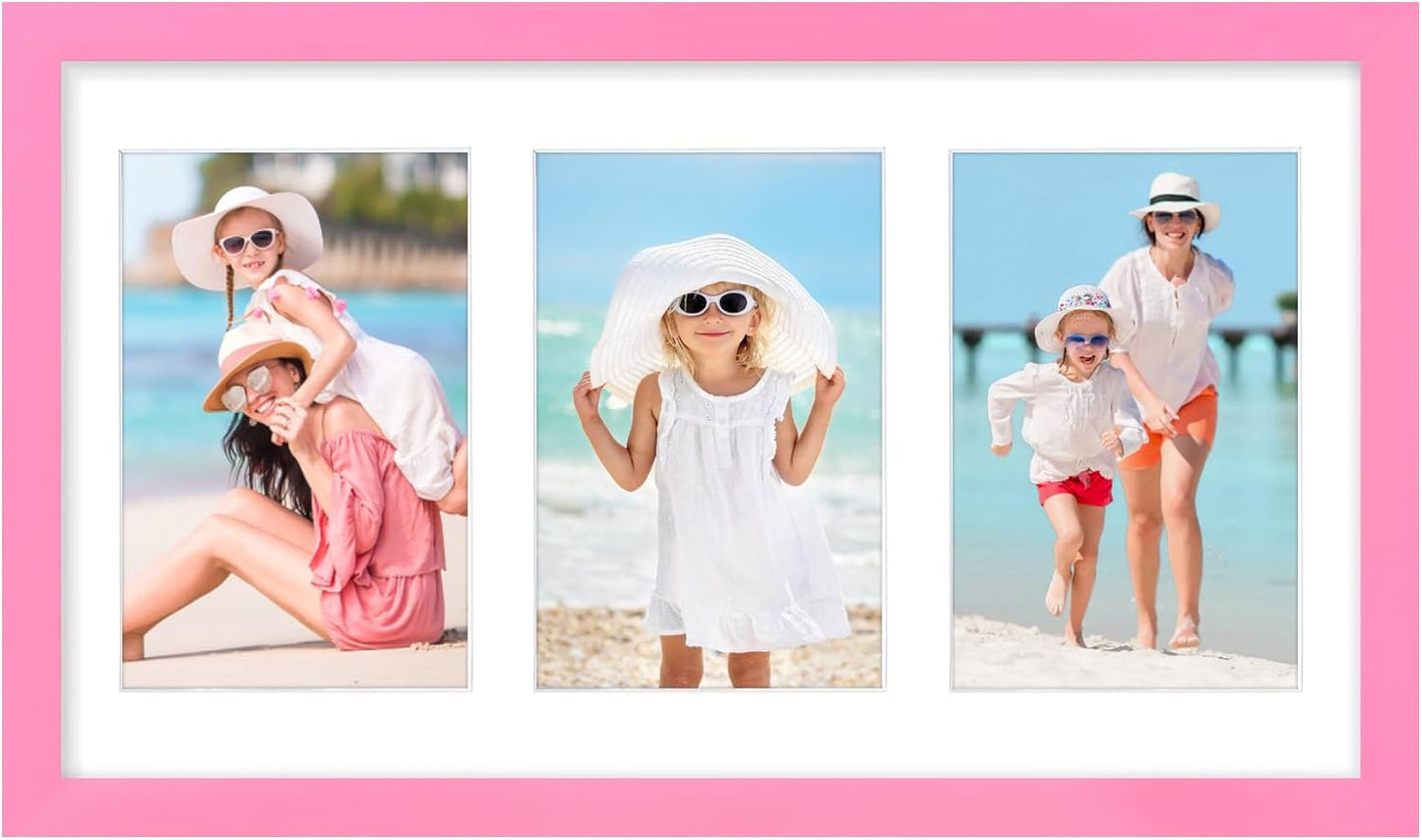 decorUhome 8x14 Picture Frames Collage Wall Decor, Display 3Pcs 4x6 Photos with Mat or 1Pcs 8x14 Unmatted, 3 4x6 Collage Picture Frames for Wall Mounting, Pink