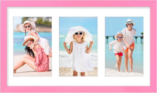 decorUhome 8x14 Picture Frames Collage Wall Decor, Display 3Pcs 4x6 Photos with Mat or 1Pcs 8x14 Unmatted, 3 4x6 Collage Picture Frames for Wall Mounting, Pink