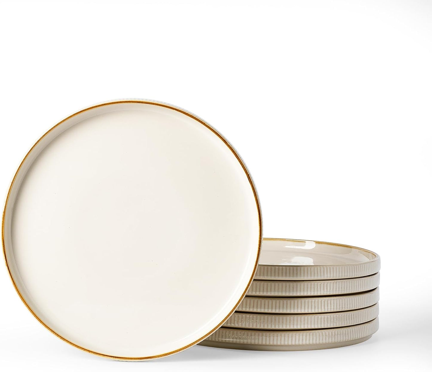 famiware Star Salad Plates for 6, 8 inches Plate Set, Stoneware Dinnerware, Small Dinner Plates for Dessert, Salad, Appetizer,Vanilla White