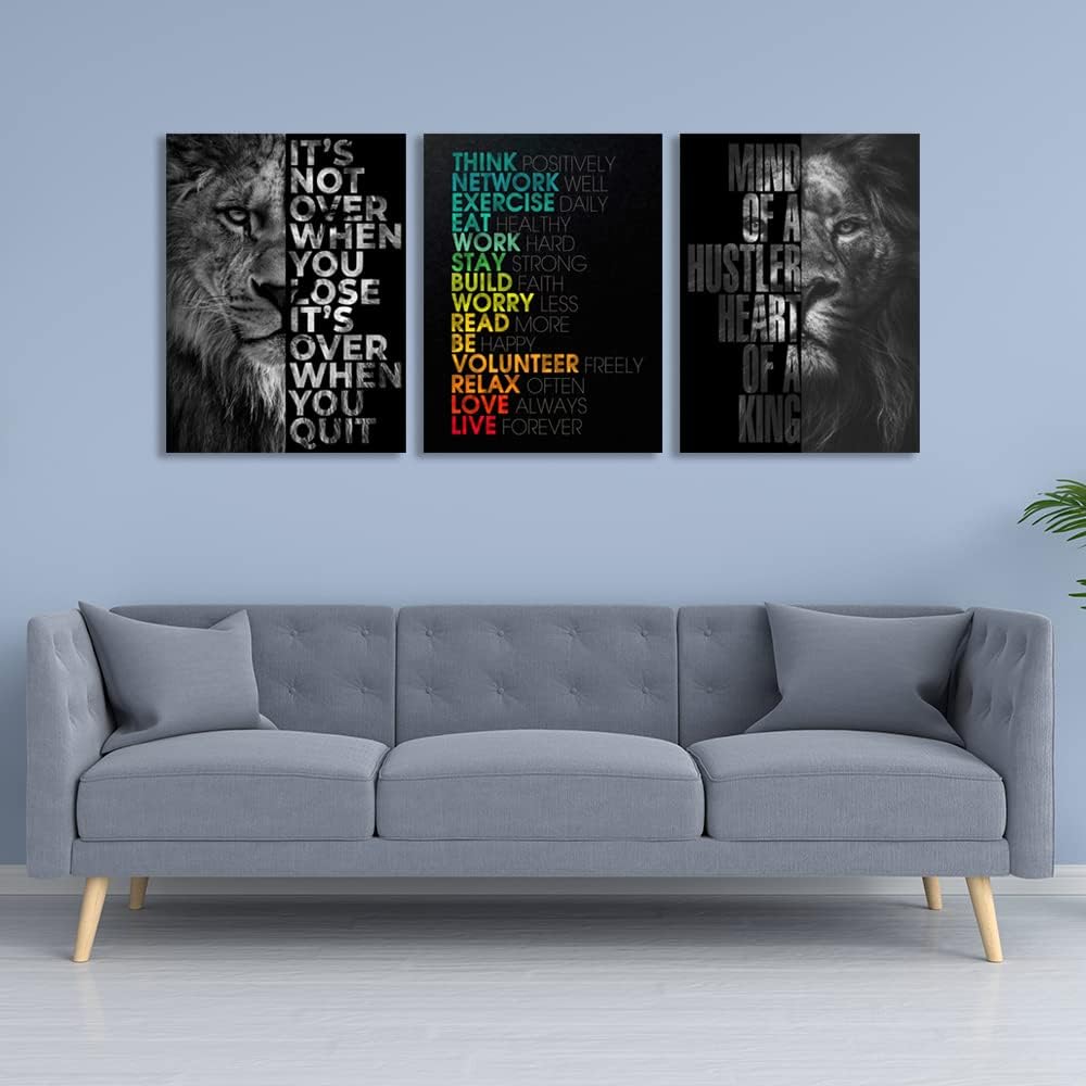 Lion Wall Art - Motivational Wall Art Decor, Framed Canvas Prints for Office Decor, Inspirational Quotes Posters for Men, Leadership & Strength Pictures for Home Office Bedroom Living Room(12x16 inches)