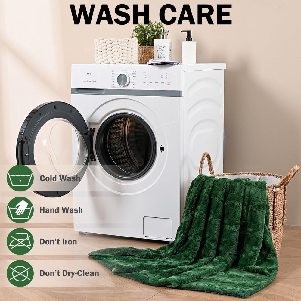 Krifey Faux Fur Throw Blanket, Super Soft Cozy Blanket, Luxury Fluffy Blanket Warm Bed Throw, Plush for Women, Dark Green, 50" x 60"