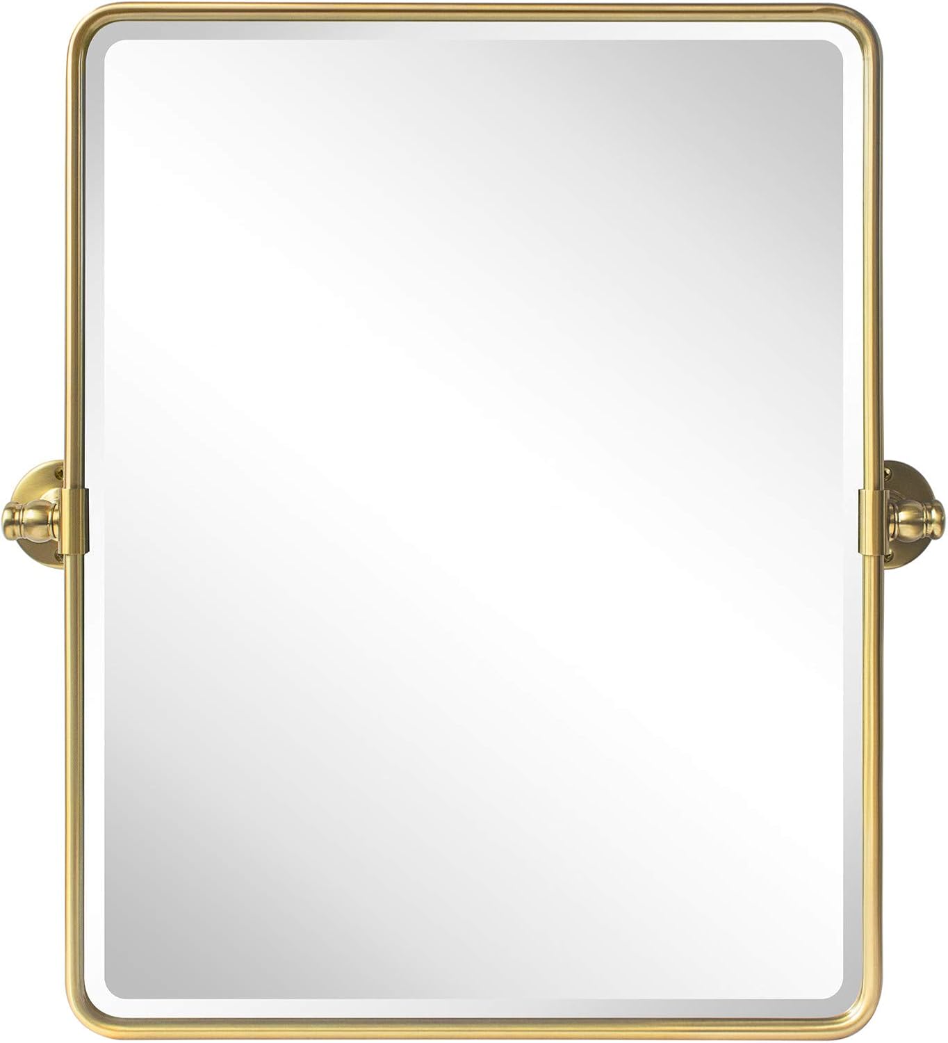 Farmhouse Gold Metal Framed Pivot Rectangle Bathroom Mirror Rounded Rectangluar Tilting Beveled Vanity Mirrors for Wall, Overall 22.91 x 24 inches (Mirrror 19 x 24 inches)