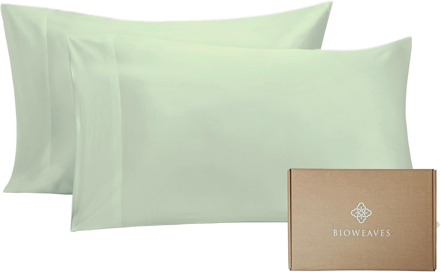 Bioweaves 100% Organic Cotton King Pillow Cases 300 Thread Count Soft Sateen Weave GOTS Certified – King Size, Set of 2, Pastel Green