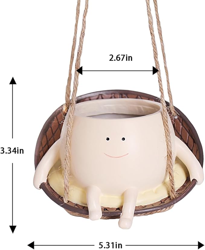 bestbear Hanging Swing Chair Planter Pot Resin Smiley Face Planter for Indoor Outdoor Plant Cute Head Flower Pots for String of Pearls Plant Live Unique IdeaI for Mother Day, Christmas (Small)