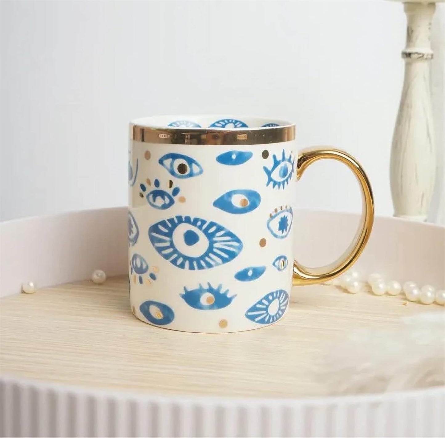 Evil Eye Ceramics Coffee Mugs 12oz Perfect for Cappuccino Latte Tea Beer Hot and cold drinks, Coffee Cups for home and office, Dishwasher Safe (Eyes)