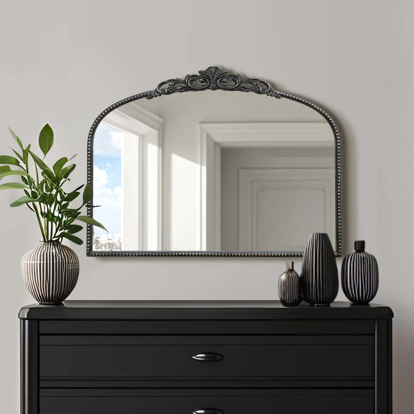 Micasso Vintage Wall Black Mirror: 24" x 32" French Baroque Antique Mirror - Traditional Ornate Decorative Arched Mirrors for Wall/Bathroom/Entryway/Fireplace/Hallway - Home Decor for Living Room
