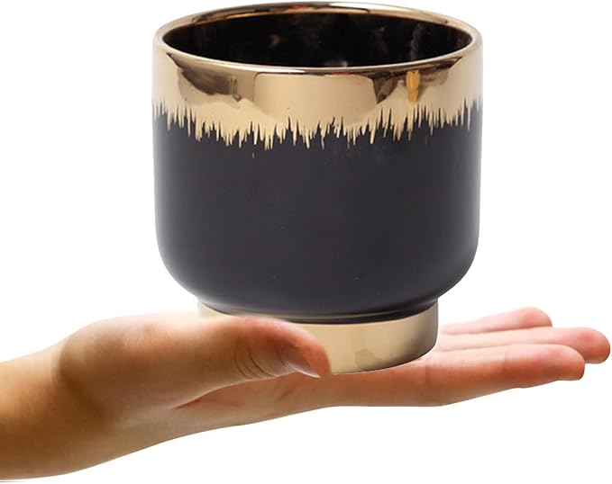 LB Black Gold Ceramic Planters for Indoor Plants, Succulent Plant Pots Ceramic Plant Pot, Modern Flower Pots for Living Room Office Home Decor, Round Flower Pot of 4.3 Inch(Plant Not Included)