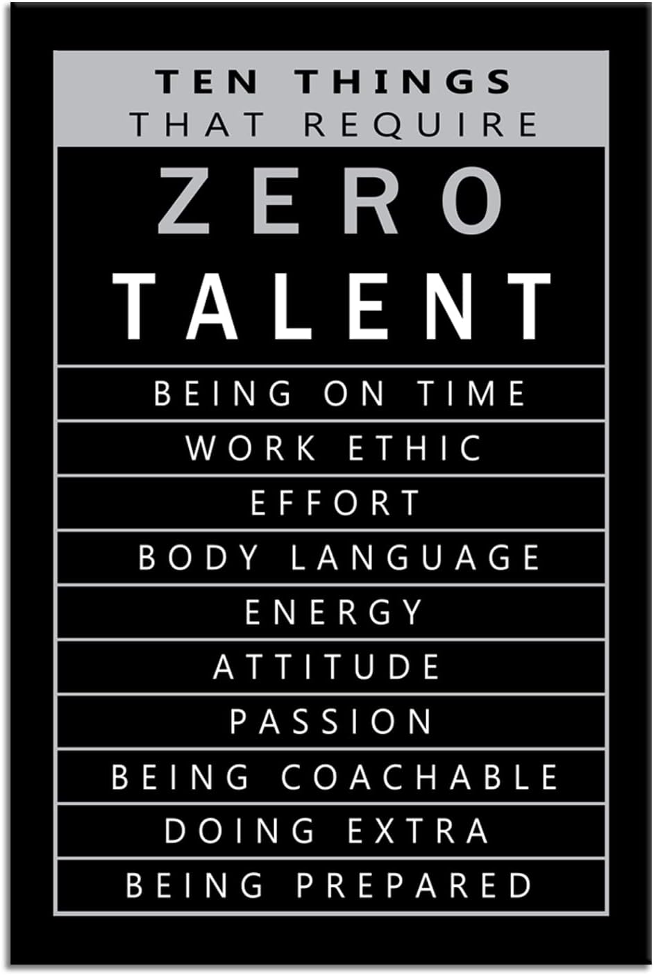 Inspirational Framed Canvas Wall Art Motivational Positive Entrepreneur Quotes Ten Things That Require Zero Talent Modern Home Office Decoration Artwork Paintings Stretch Ready to Hang[12" W X 18" H]
