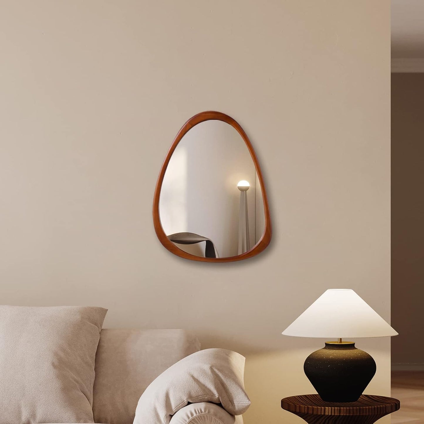 COOL2DAY Irregular Asymmetrical Wood Wall Frame Mirror, Abstract Decorative Odd Shaped Mirror for Living Room, Bedroom, Entryway, Bathroom - 28"x 22"