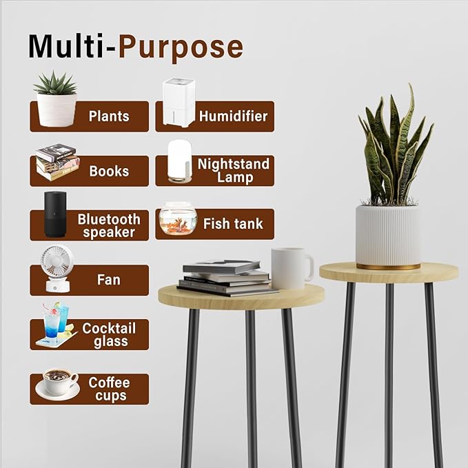 Plant Stand Indoor 2 Pack: Corner Wood 20 Inch Plant Stand Mid Century Modern Decor - Small Round Plant Table for Indoor Plants - Outdoor Plant Holder for Patio Living Room Bathroom Office (Burlywood)