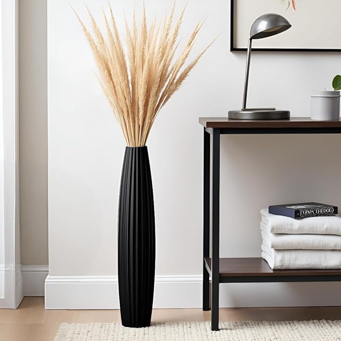Floor Vases, Tall Floor Vase 23.6 inch (60CM, 1.96FT) Tall Vases, Sturdy Black Vase for Living Room Decor, Resin Black