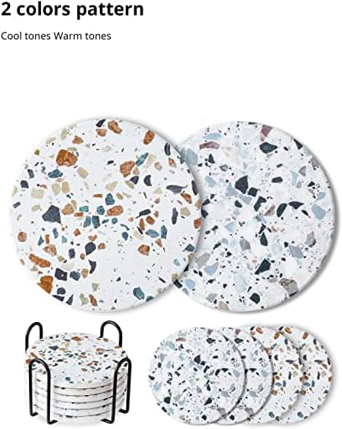 LIFVER Absorbent Drink Coasters with Holder, Set of 6 Ceramic Coasters Set with Cork Base, for Kinds of Drinking Glasses, 4 Inches Stone Coasters for Home Decor, White Elephant Gifts for Adults