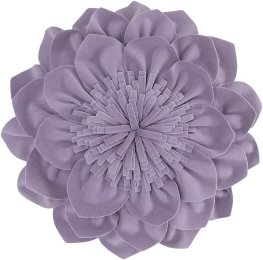 Decorative 3D Flower Throw Pillows with Insert Included Accent Round Pillow Handmade Cushion for Couch Bed Chair Living Room Home Decor 14 Inch Purple