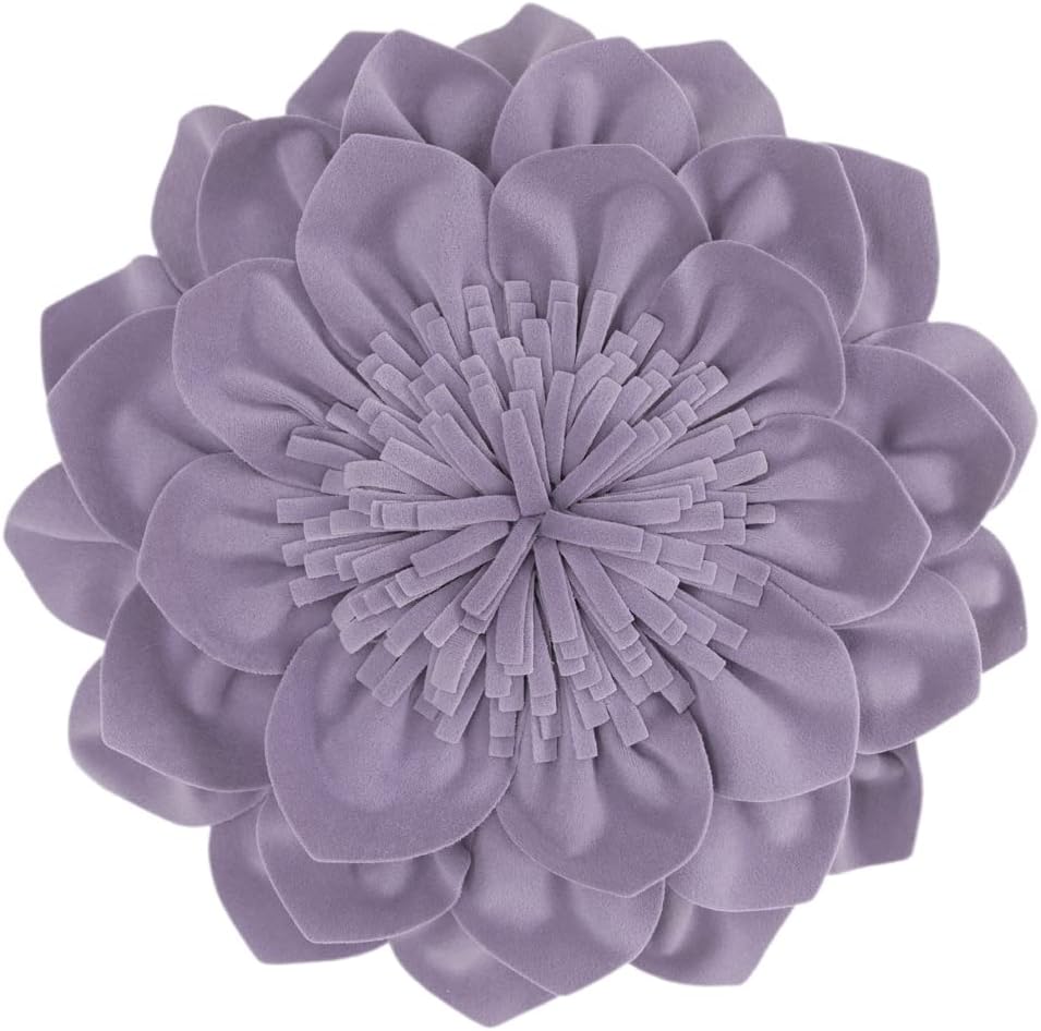Decorative 3D Flower Throw Pillows with Insert Included Accent Round Pillow Handmade Cushion for Couch Bed Chair Living Room Home Decor 12 Inch Purple