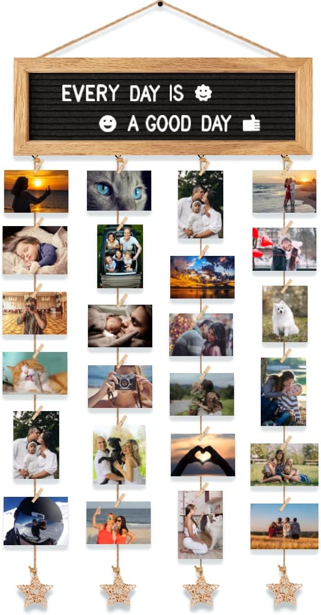 Family Picture Frames Collage Photo Hanging Display, Unique DIY Felt Letter Board with 340 Letters and 30 Clips for Wall Hanging Boho Office Room Bedroom Decor, Birthday Party Teenage Teen