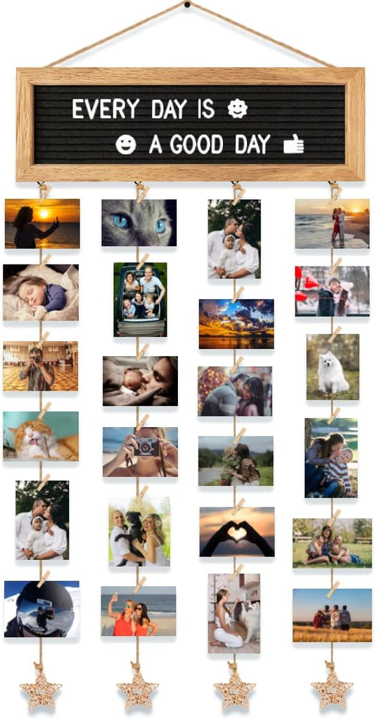 Family Picture Frames Collage Photo Hanging Display, Unique DIY Felt Letter Board with 340 Letters and 30 Clips for Wall Hanging Boho Office Room Bedroom Decor, Birthday Party Teenage Teen